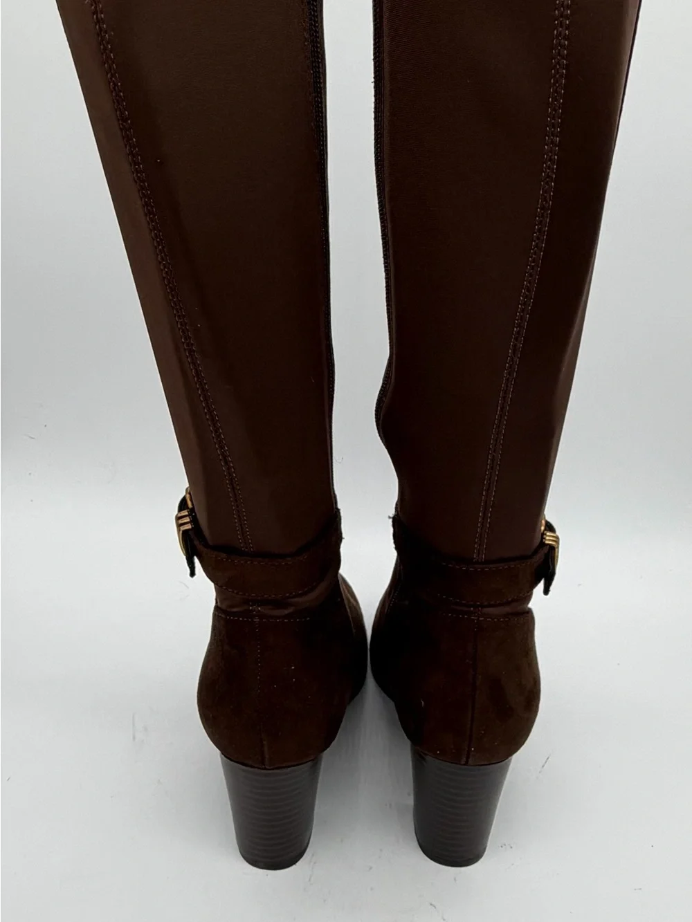 Women's Tall Brown Suede Buckle Riding Boots New Without Box